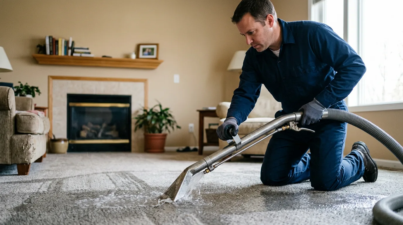 Water damage restoration technician working near Carthage, AR
